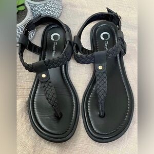 Journee Collection Womens Genevive Sandal with T Strap and Square Buckle Detail